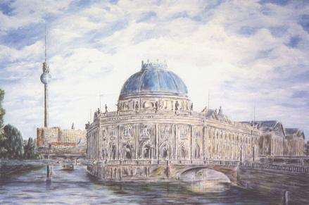 Blick zum Bode-Museum und Fernsehturm.Berlin-Mitte.