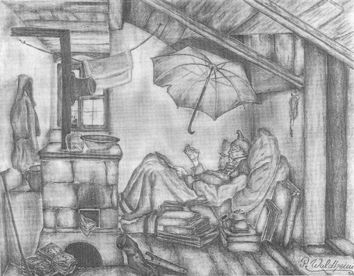 Repro "der arme Poet" von Spitzweg