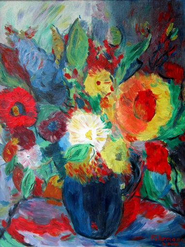 Sommerblumen in blauer Vase