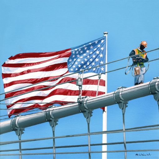 NY SNIPPETS - worker on Brooklyn Bridge