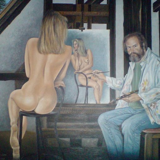 Selbstbildnis  mit Aktmodell im  Atelier