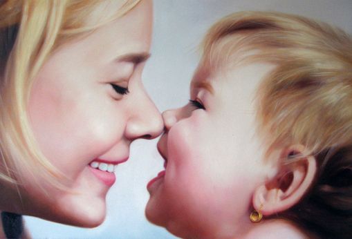 Portrait Mutter und Tochter  �lgem�lde vom Foto