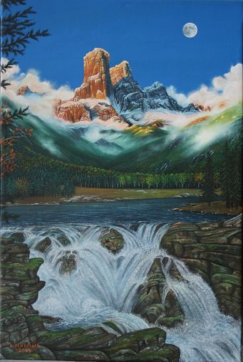 Morgenrot mit Wasserfall