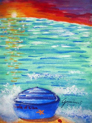 blau Schiff am gr�n Wasser