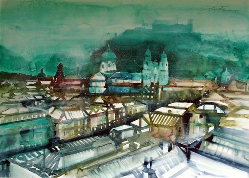 Salzburg Altstadtblick mit Dom und Festung