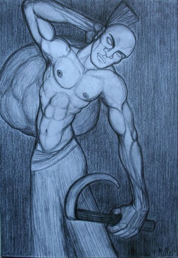 Proletarian with sickle - Proletarier an der Sichel 