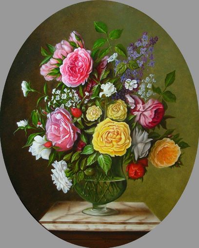 Flower Still Life in Oval