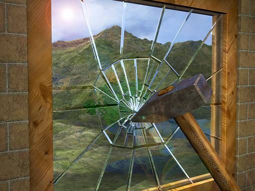 Hammer Fenster einschlagend  Hammer Smashing Window Glass