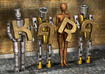 Humanoide Roboter mit goldenen Lettern