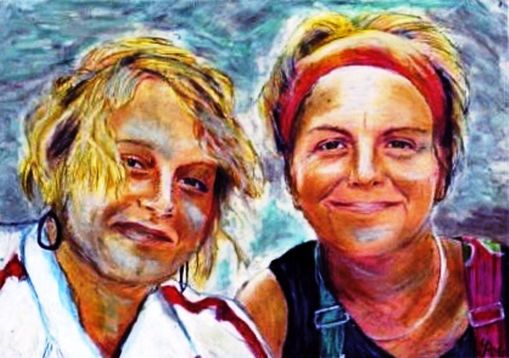 Mutter und Tochter - �lpastell auf Karton