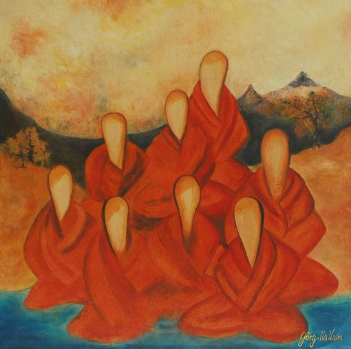 Buddhistische M�che an einer Wasserstelle