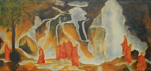 Buddhistische M�che am Wassefall