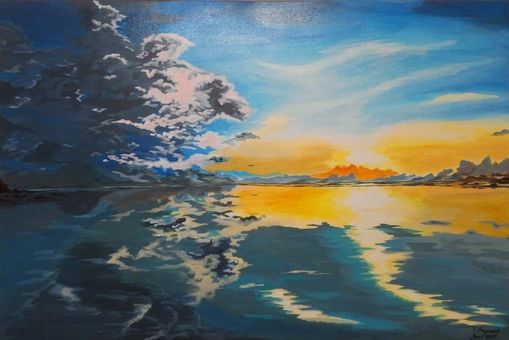 Sonnenaufgang auf dem See Berge und Meer