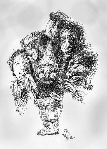 Hobbyfreunde mit ihrem Schutzpatron